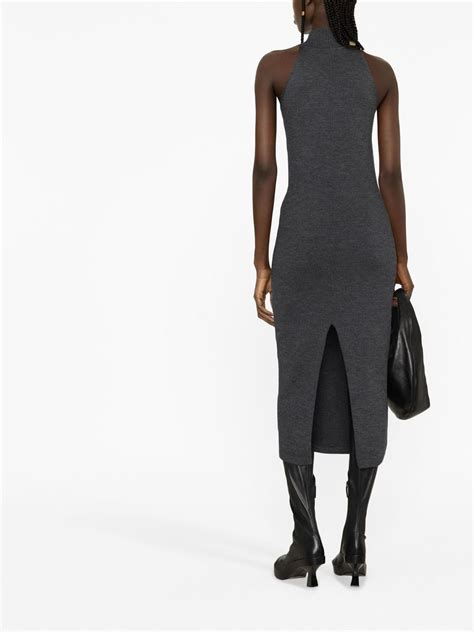 Stretch Wool Blend Mock Neck Dress 